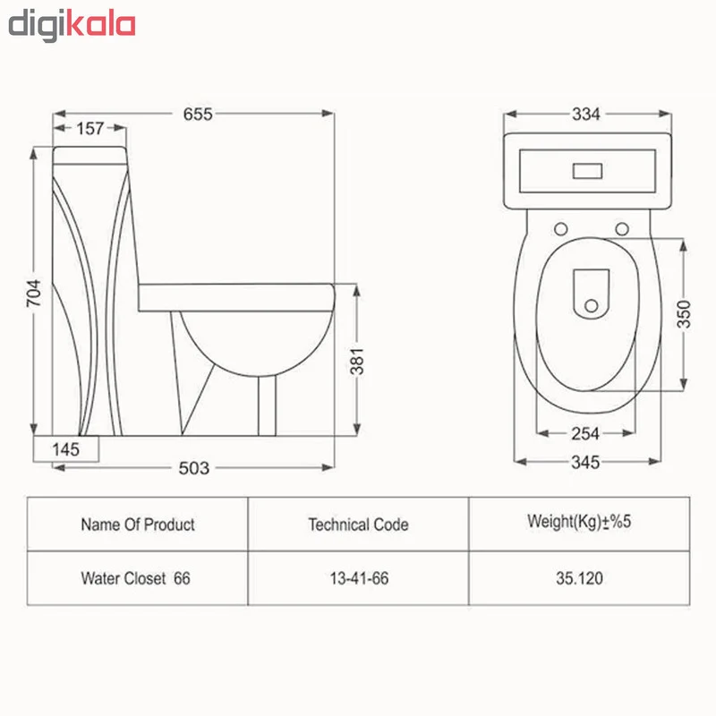 توالت فرنگی مروارید مدل دیاموند 66 درجه 1 - Image 4