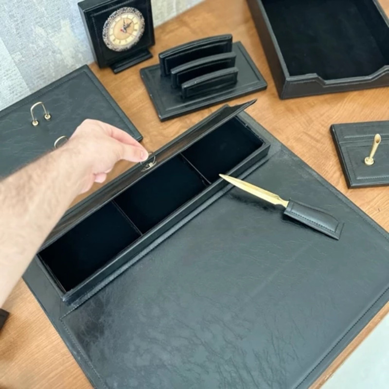 ست ۱۰ تکه لوازم اداری رومیزی مدل مدیریتی چرم ابر و باد کد 710 - Image 6