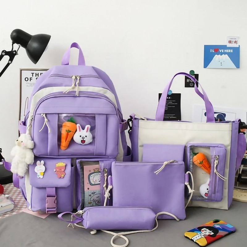 کوله پشتی مدل خرگوش و هویج فانتزی به همراه کیف غذا و کیف دوشی و جامدادی - Image 4