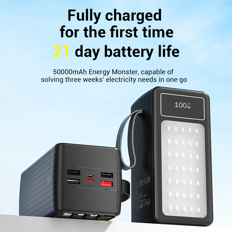 پاوربانک 22.5 وات پی زد ایکس مدل V89s PD Fast Charge ظرفیت 50000 میلیآمپرساعت به همراه چهار کابل متصل USB-A، USB-C، MicroUSB و لایتنینگ - Image 10