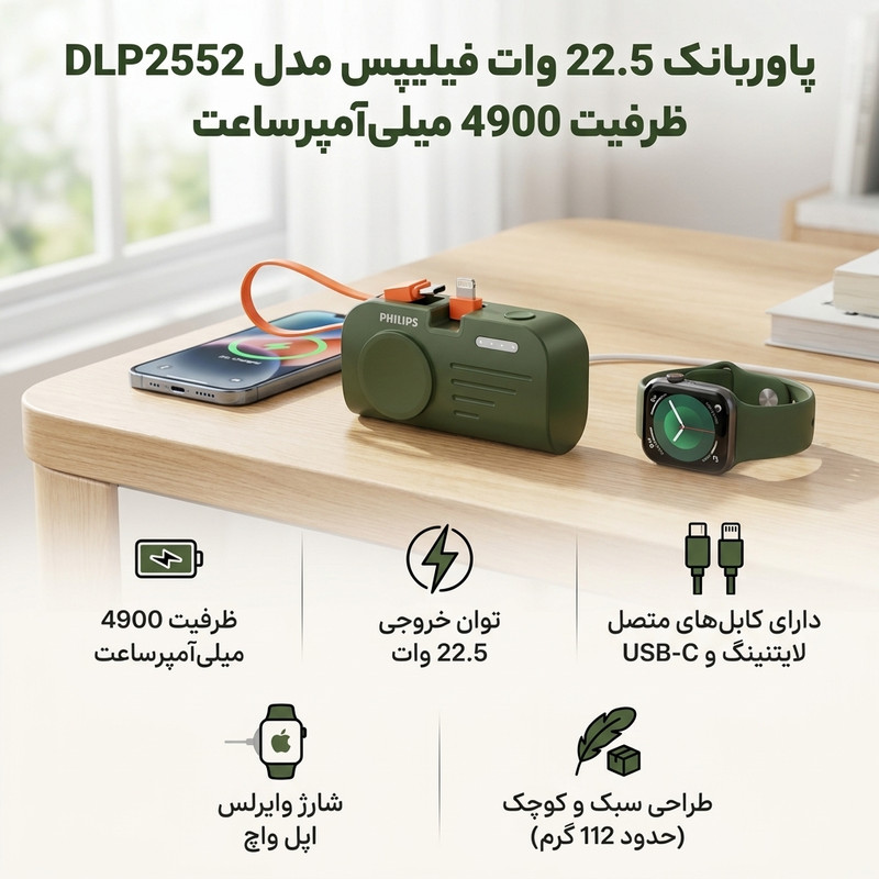پاوربانک 12 وات فیلیپس مدل DLP2552 ظرفیت 4900 میلیآمپرساعت - Image 5
