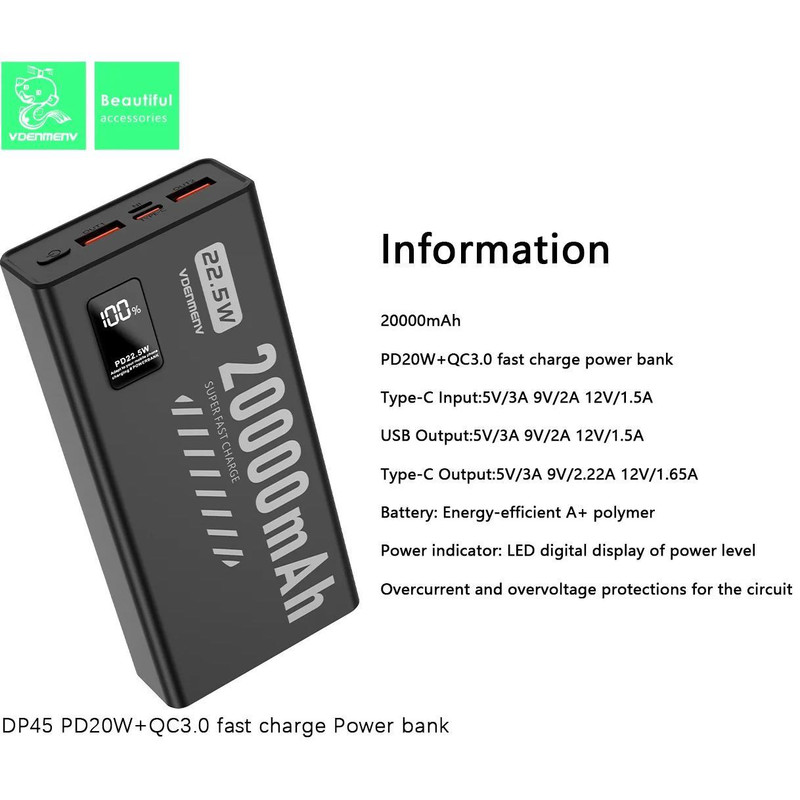 پاوربانک وی دنمن وی مدل DP45 ظرفیت 20000 میلی آمپر ساعت - Image 3
