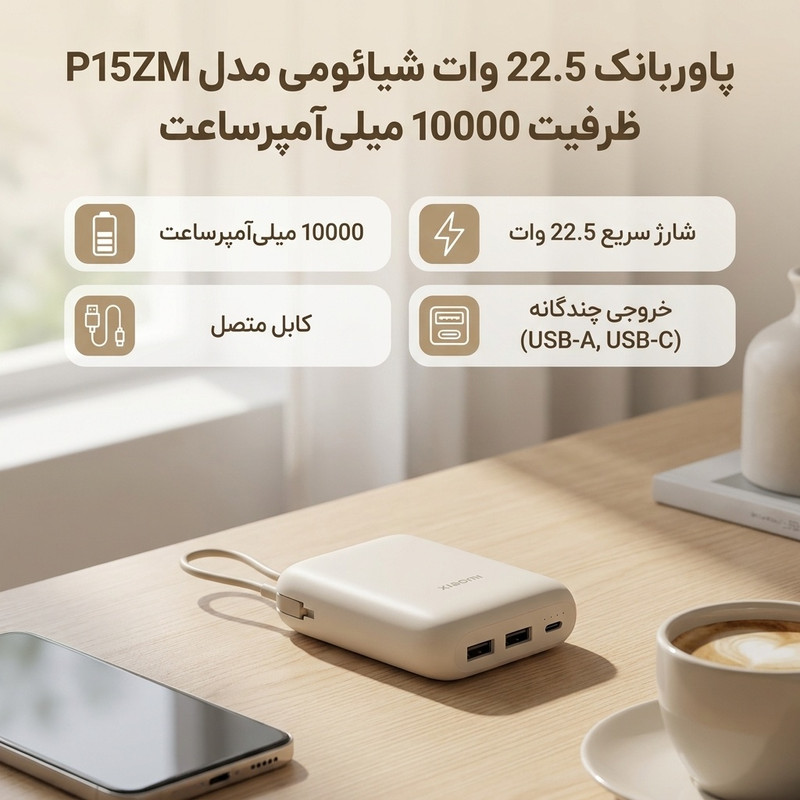 پاوربانک 22.5 وات شیائومی مدل P15ZM ظرفیت 10000 میلیآمپرساعت - تصویر 2