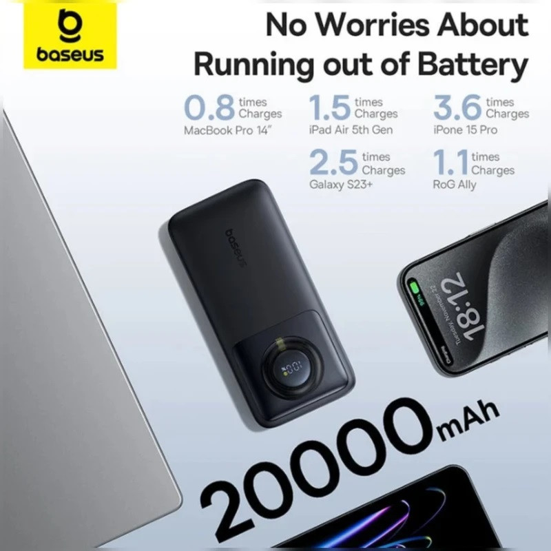 پاوربانک بیسوس مدل 65W NOMOS ظرفیت 20000 هزار میلی آمپر همراه با کابل USB-C - تصویر 6