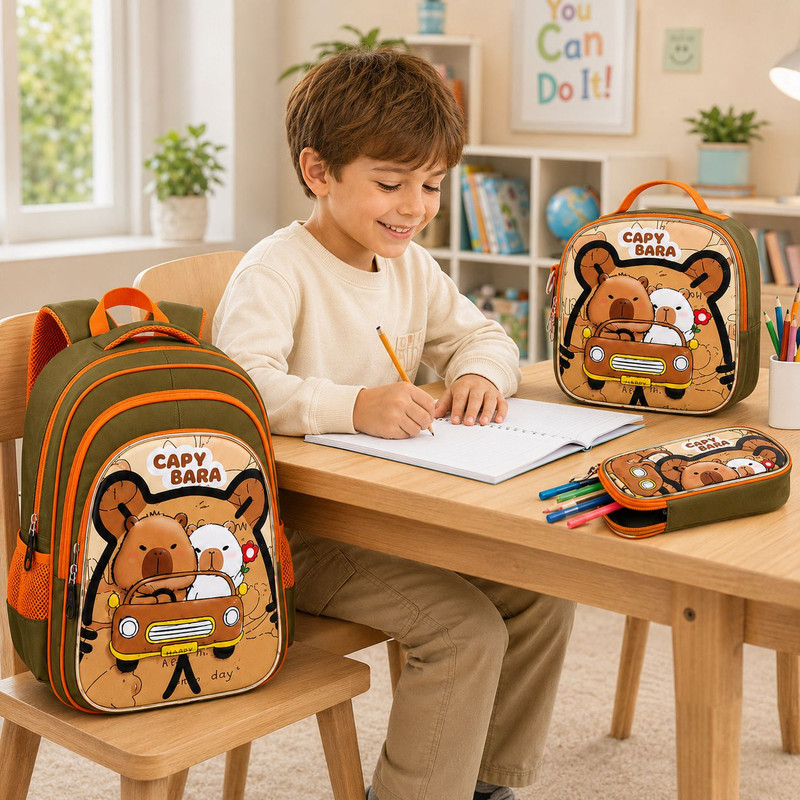 کوله پشتی مدرسه مدل کاپی بارا به همراه کیف غذا و جامدادی - Image 4