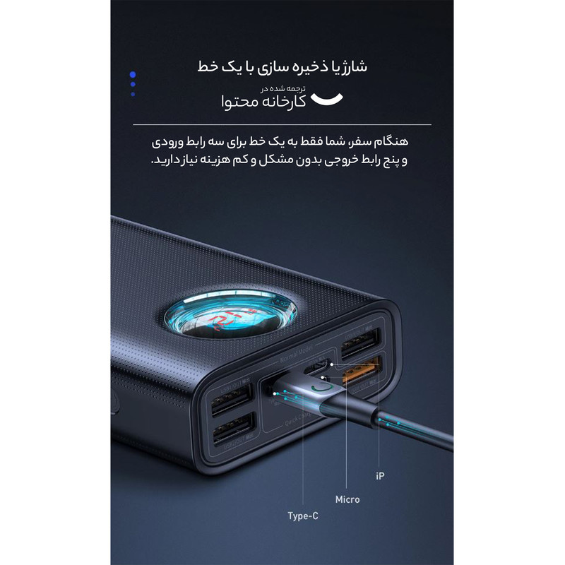 پاوربانک باسئوس مدل Ambilight dighital display BS-30KP365 ظرفیت 30000 میلی آمپرساعت - تصویر 12