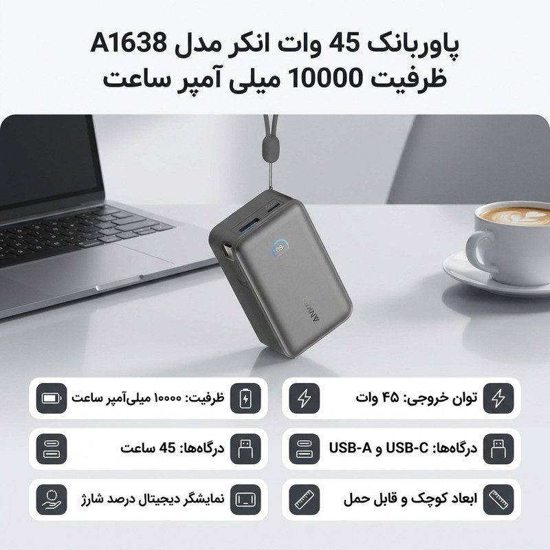 پاوربانک 45 وات انکر مدل A1638 ظرفیت 10000 میلی آمپر ساعت - Image 2