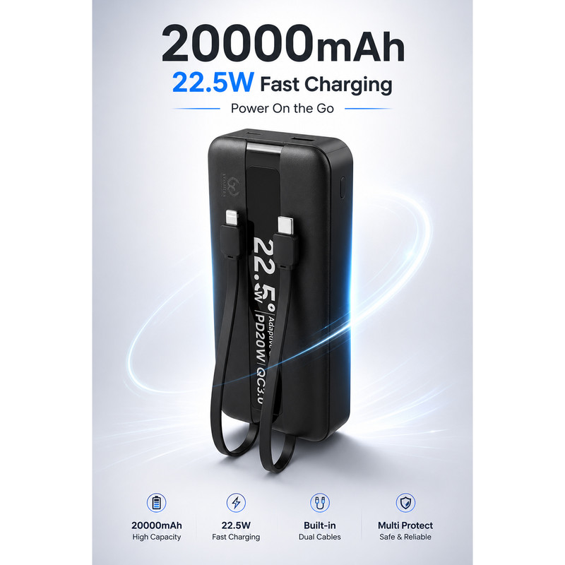 پاوربانک 22.5 وات یوشیتا مدل YP-021 ظرفیت 20000 میلیآمپرساعت به همراه سه عدد کابل USB-C/ لایتنینگ / USB-C - Image 4