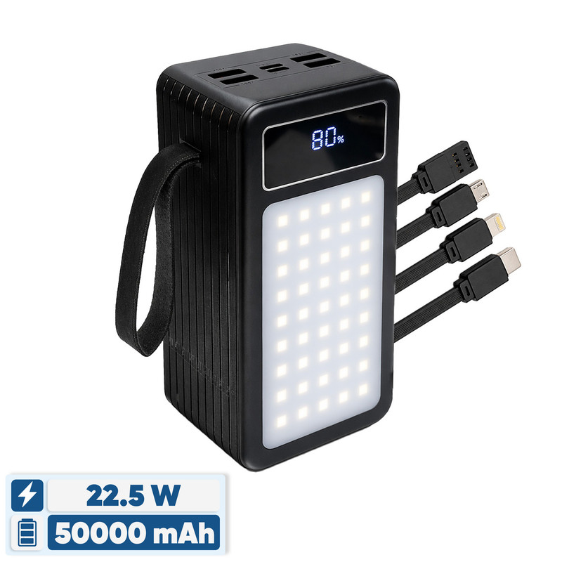 پاوربانک 22.5 وات پی زد ایکس مدل V89s PD Fast Charge ظرفیت 50000 میلیآمپرساعت به همراه چهار کابل متصل USB-A، USB-C، MicroUSB و لایتنینگ - Image 3