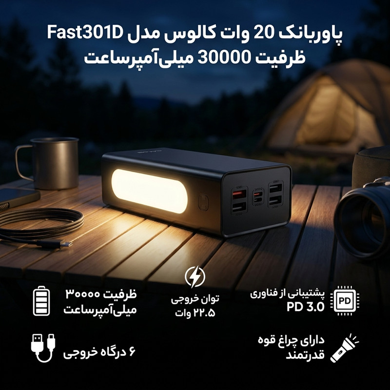 پاوربانک 20 وات کالوس مدل Fast301D ظرفیت 30000 میلیآمپرساعت - Image 4
