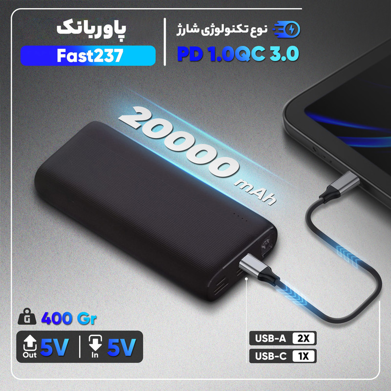 پاوربانک 22.5 وات مدل Fast273 ظرفیت 20000 میلی آمپر ساعت - Image 8