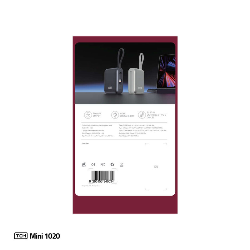 پاوربانک 22.5 وات تی سی اچ مدل Mini 1020 ظرفیت 10000 میلیآمپرساعت به همراه کابل تبدیل USB-C به لایتنینگ - تصویر 8