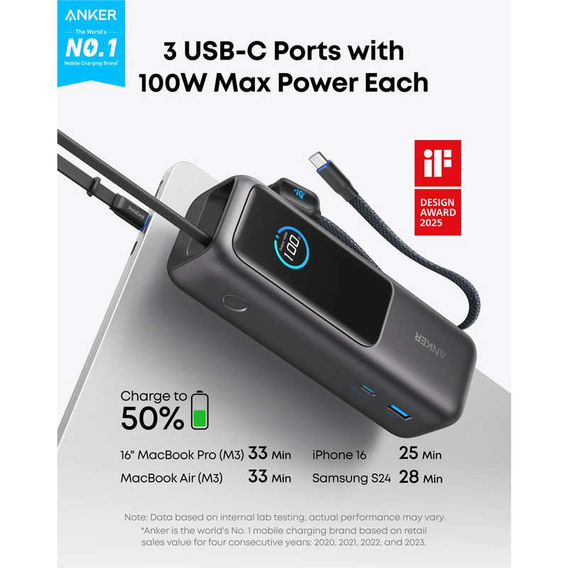 پاوربانک 100 وات انکر مدل A1695 ظرفیت 25000 میلی آمپر ساعت به همراه دو کابل USB-C - Image 12
