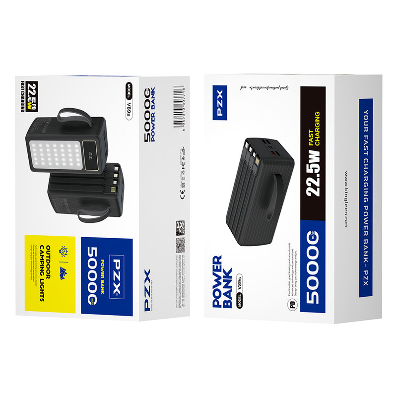 پاوربانک 22.5 وات پی زد ایکس مدل V89s PD Fast Charge ظرفیت 50000 میلیآمپرساعت به همراه چهار کابل متصل USB-A، USB-C، MicroUSB و لایتنینگ - Image 12